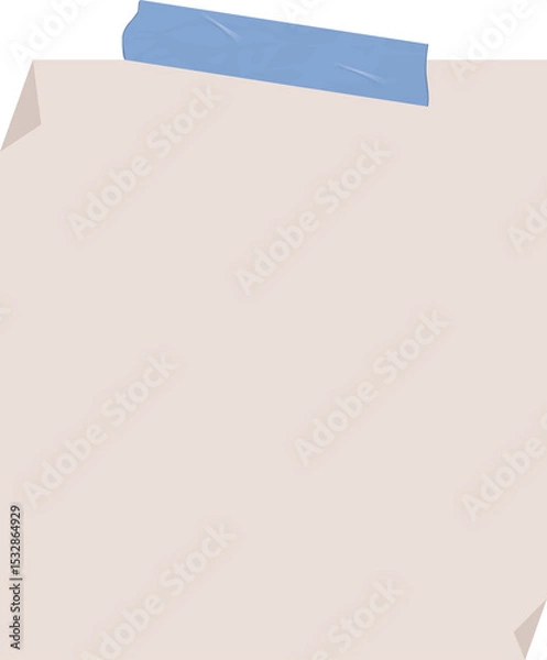 Obraz Blank paper sheet is floating in flat design, held by crumpled blue tape, transparent background