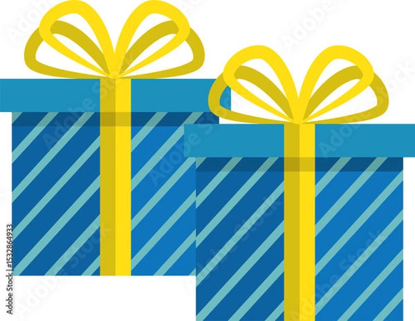 Fototapeta Two wrapped gift boxes with yellow ribbon bows are showing in flat design transparent background