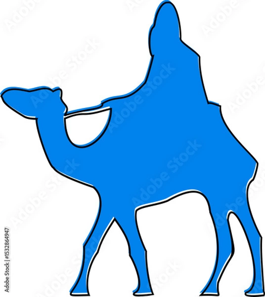 Obraz Flat vector showing rider on dromedary camel using reins on transparent background, copy space