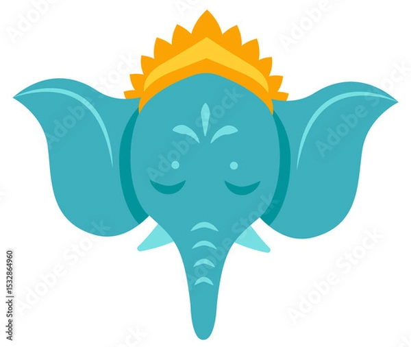 Fototapeta Turquoise elephant head showing flat vector design with crown motif, transparent background