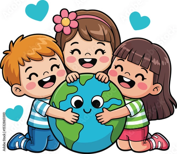 Obraz Children Hugging the Earth Earth Day Celebration