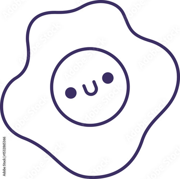 Fototapeta Cartoon fried egg is showing wavy outline and smiling yolk in flat design on transparent background