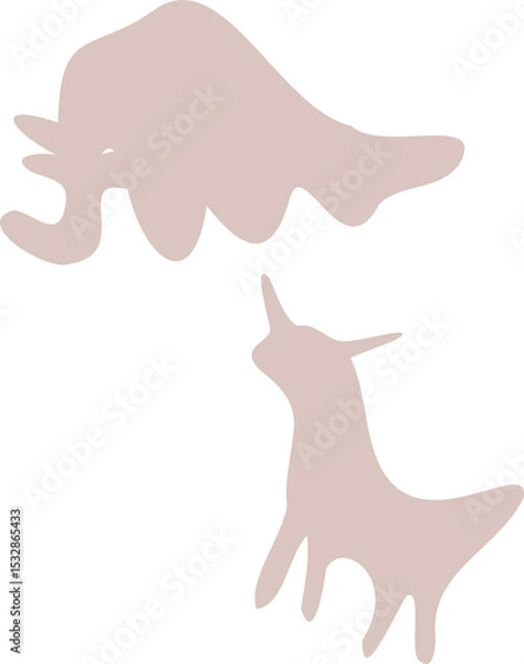 Fototapeta Two flat rust shapes floating on transparent background, showing elephant trunk and horned animal