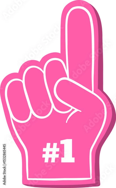 Fototapeta Showing stylized pink foam hand pointing up with “#1” text and drop shadow, transparent background