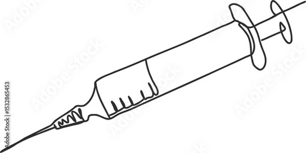 Fototapeta Line art is depicting syringe with needle, barrel ticks, plunger handle on transparent background