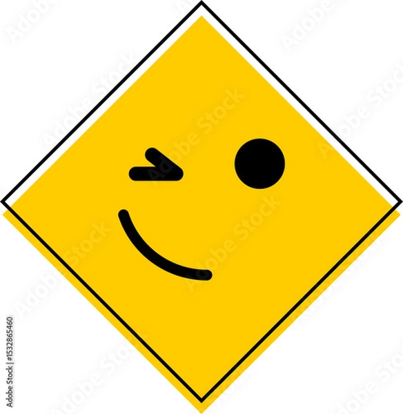 Fototapeta Winking smiley face is floating on yellow diamond sign in flat design with transparent background