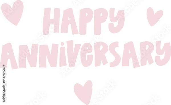Fototapeta Flat greeting graphic is showing HAPPY ANNIVERSARY text with three hearts on transparent background