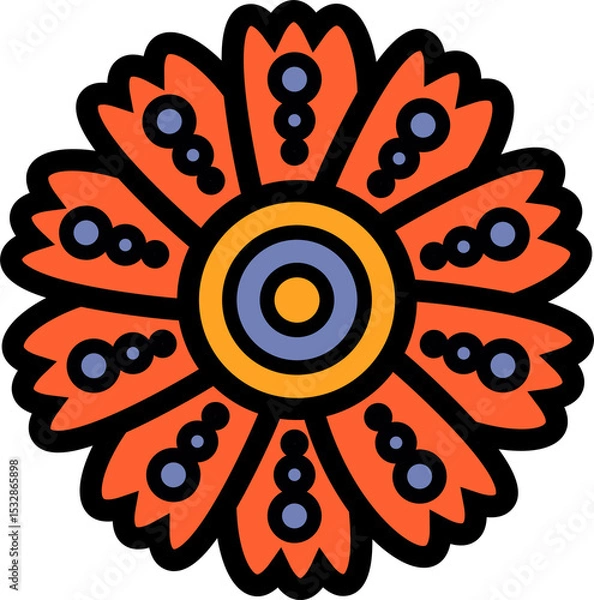 Obraz Flat mandala graphic is showing orange petals on transparent background with central rings and dots