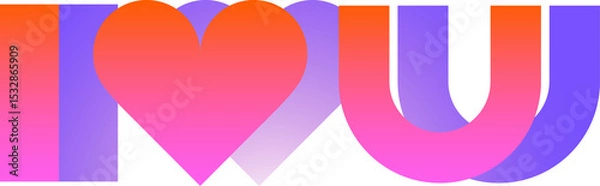 Fototapeta Flat design gradient I, heart, U shapes are showing color transition on transparent background