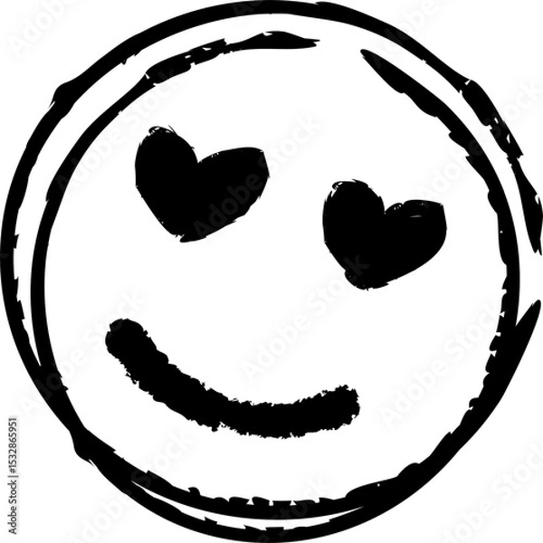 Fototapeta Hand is drawing brushstroke face with heart shaped eyes and curved mouth on transparent backdrop