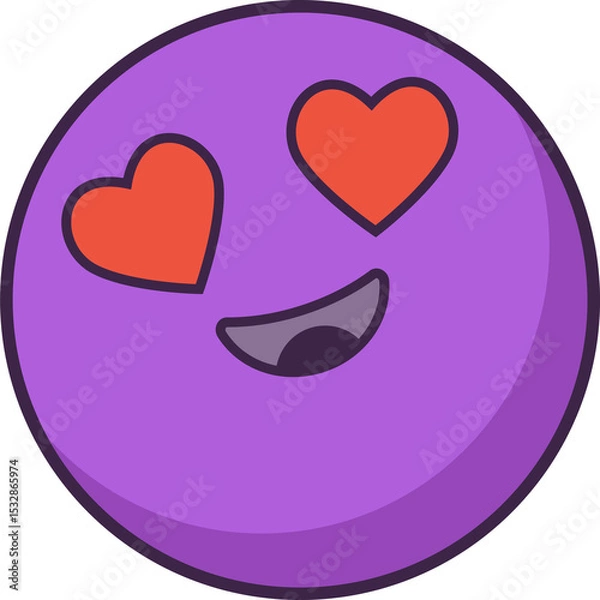 Obraz Purple love emoji is showing heart-shaped eyes, open mouth in flat icon on transparent background