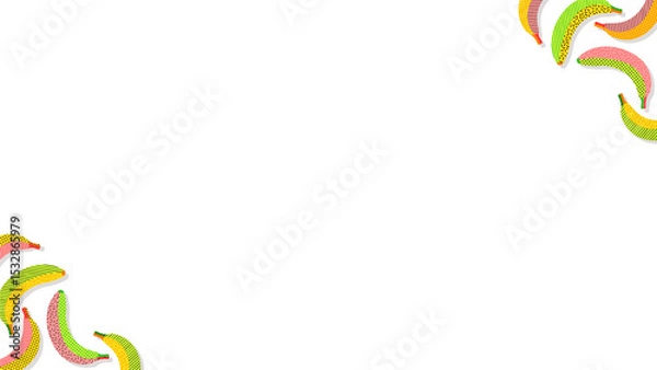 Fototapeta Vector art showing pastel banana clusters with halftone dots on transparent background, copy space