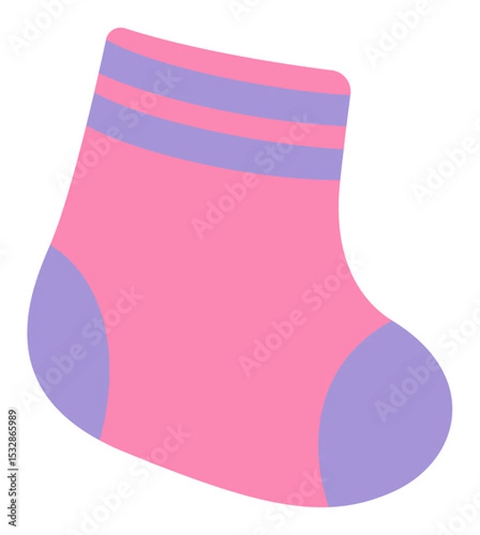 Fototapeta Cartoon sock is floating, showing pink with purple cuff stripes on transparent background