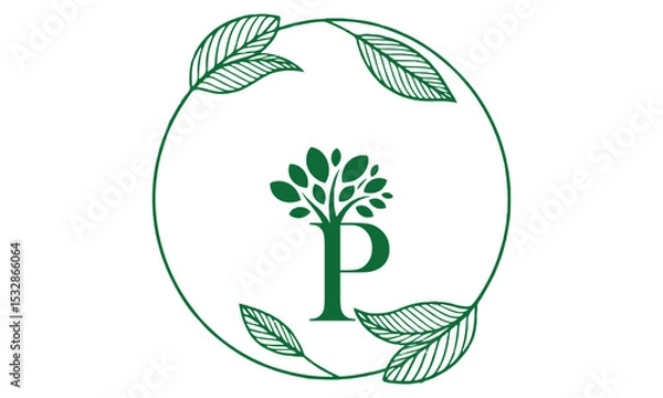 Fototapeta P  Letter with Leaf Logo Vector