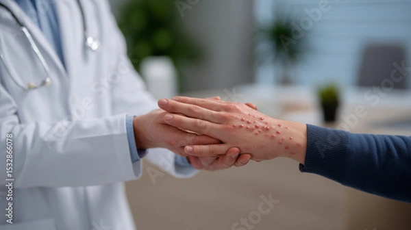 Fototapeta Doctor Applying Cream to Inflamed Hands for Relief
