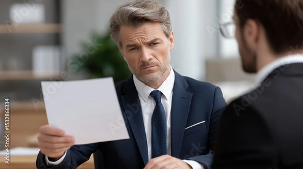 Fototapeta Unhappy Man in Disciplinary Meeting Facing Rejection
