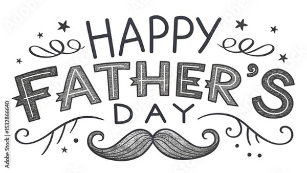 Fototapeta Happy Father's Day typography design, hand drawn lettering with mustache.