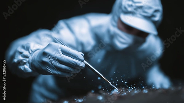 Fototapeta Forensic Investigator Collecting DNA Evidence at a Crime Scene