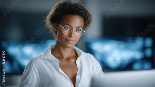 Fototapeta Female Engineer Creating Innovative Aircraft Designs on Computer