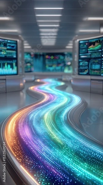 Obraz Enterprise dashboard with AI-driven task flows, Futuristic data visualization in a sleek modern environment. AI workflow automation in enterprise software for seamless operations