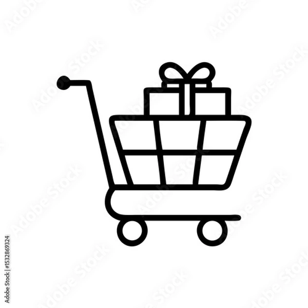 Fototapeta vector line art shopping cart with gifts on white background