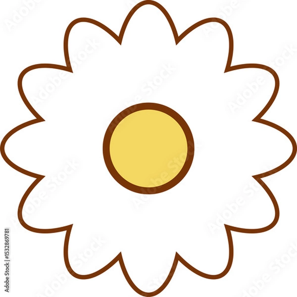 Fototapeta Flat design daisy is showing on transparent background with white petals, yellow center, copy space