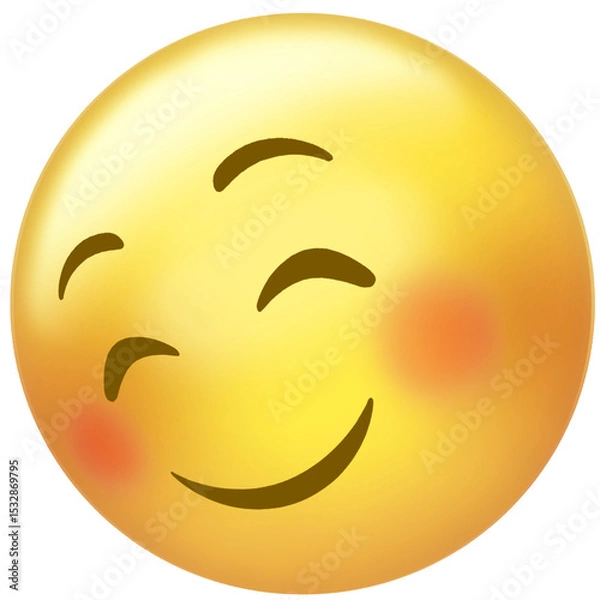 Fototapeta Stylized emoji face is floating on transparent background, showing gradient shading and rosy cheeks