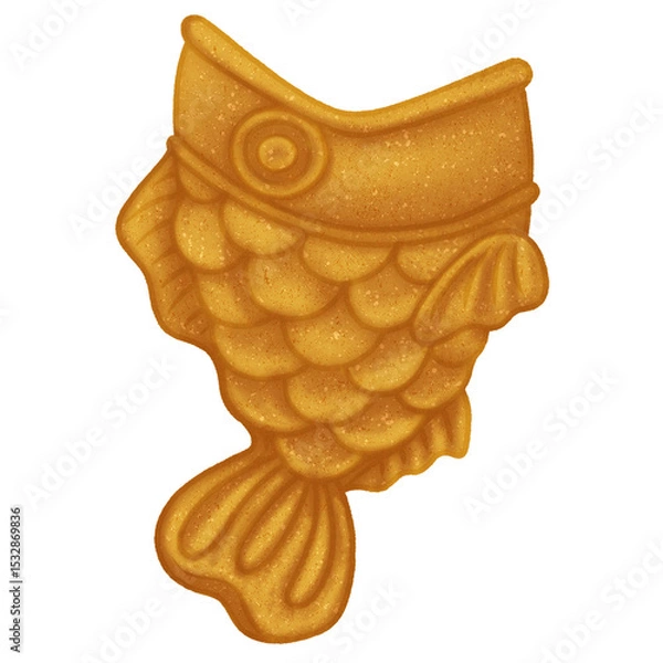 Fototapeta Fish-shaped pastry is appearing in flat design with scales, fins, tail, eye, transparent background