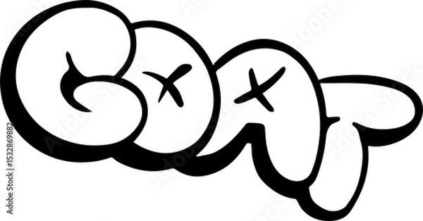 Fototapeta Bubble graffiti is showing GOAT text, white fill, black outline, X accents, transparent background