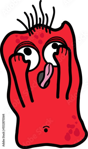 Obraz Flat red cartoon monster is expressing surprise with transparent background, raised arms and tongue