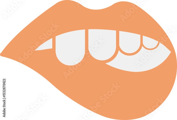 Obraz Peach-colored lips are parting in flat vector design, revealing white teeth, transparent background