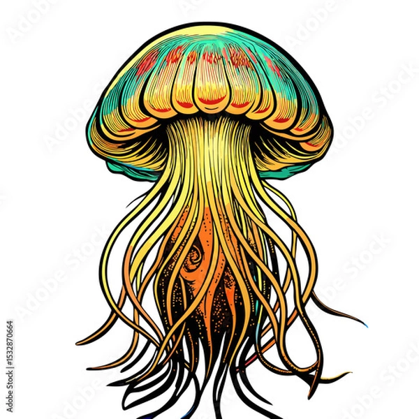 Obraz Colorful jellyfish illustrated with detailed patterns and flowing tentacles with no background