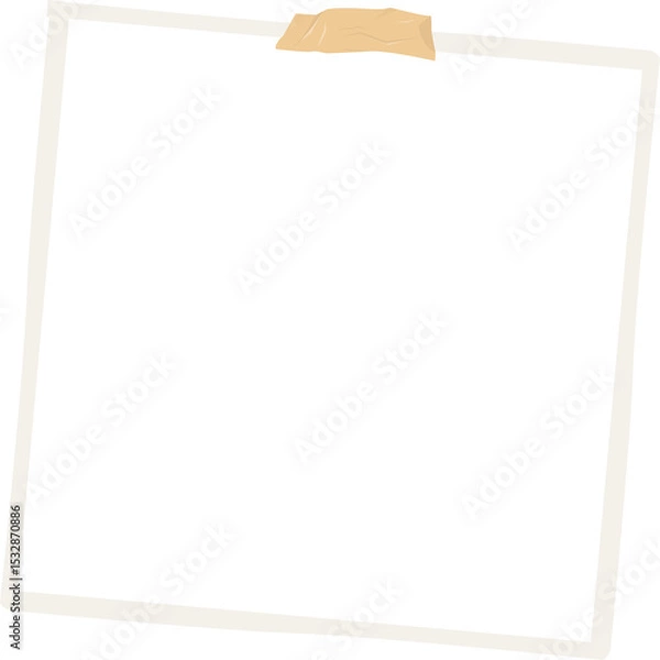 Obraz Flat illustration is showing white square frame floating on transparent backdrop held by beige tape