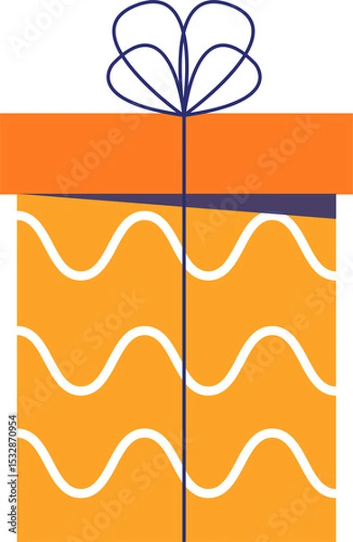 Fototapeta Flat design gift box is showing orange wave pattern with blue ribbon bow, transparent background