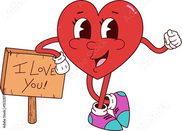 Obraz Red heart is holding love sign and wearing colorful sneakers on transparent background, copy space