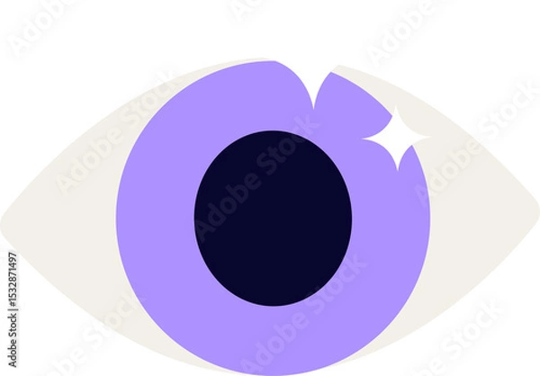Fototapeta Flat eye outline floating on transparent background, showing lavender iris, navy pupil and sparkles