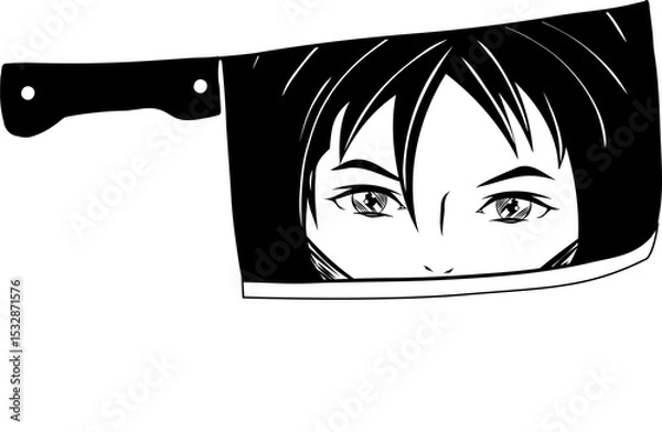 Fototapeta Displaying line art of plate with holes and mirror showing stylized eyes on transparent background