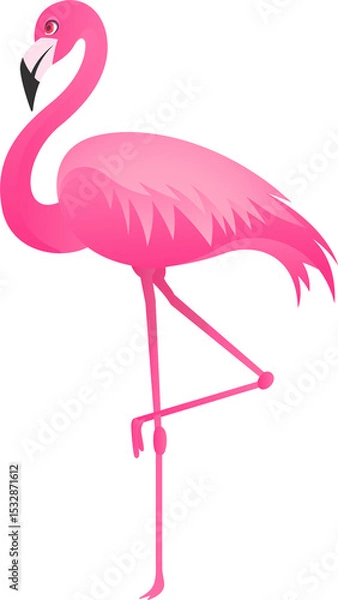 Obraz Stylized pink flamingo is balancing on one leg in flat design, transparent background