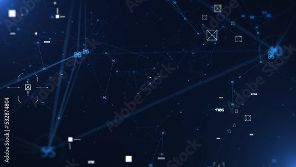 Fototapeta Technology digital cyberspace, data network connection. Futuristic sci-fi with hud ui system interface flying through illustration background