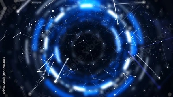Fototapeta Futuristic HUD UI interface rotating with low polygon shape system element. Digital technology hologram scanning circular illustration.
