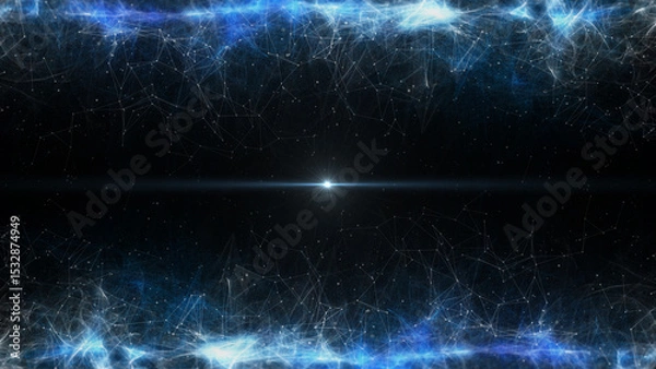 Fototapeta Abstract white and blue nebula organic particle flowing with low poly line dot connection illustration background