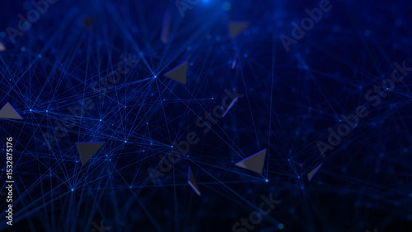 Fototapeta Technology futuristic polygon geometric network connection illustration graphic. Abstract triangle organic spinning pattern on blue background