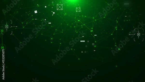 Fototapeta Technology digital cyberspace, data network connection. Futuristic sci-fi with hud ui system interface spinning illustration on green background
