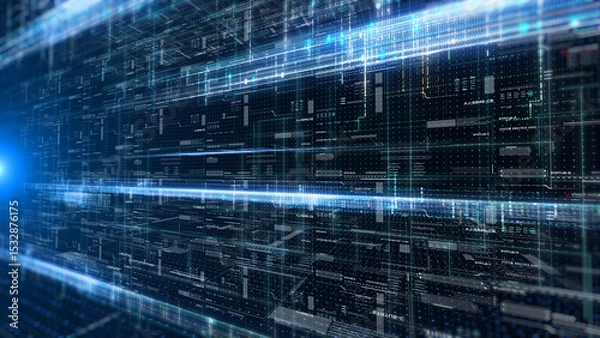 Fototapeta HUD technology digital cyberspace data network connection perspective view illustration background.