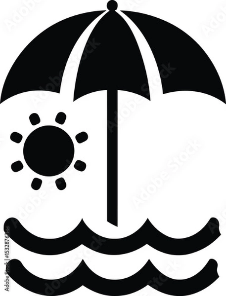 Fototapeta High quality photo of beach umbrella and sun silhouette vector.