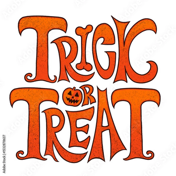 Fototapeta Flat design bold Halloween lettering is featuring orange with pumpkin face, transparent background