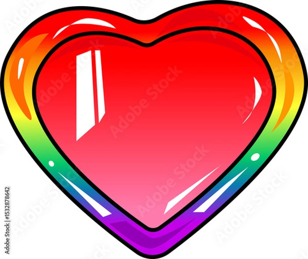 Obraz Glossy heart is showing white highlights and rainbow border in flat design, transparent background