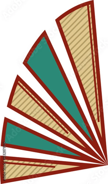 Fototapeta Fan-like art is radiating on transparent background, showing teal striped triangles in flat style