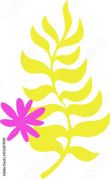 Obraz Abstract flat design showing neon yellow fern branch and magenta bloom on transparent background