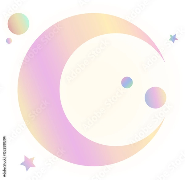 Fototapeta Abstract planet rotating in transparent digital art with pastel ring, orbiting circles, star shapes